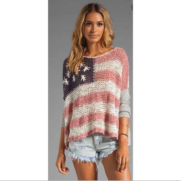 Free People Sweaters - Free People Flag Sweater Red Blue American Flag